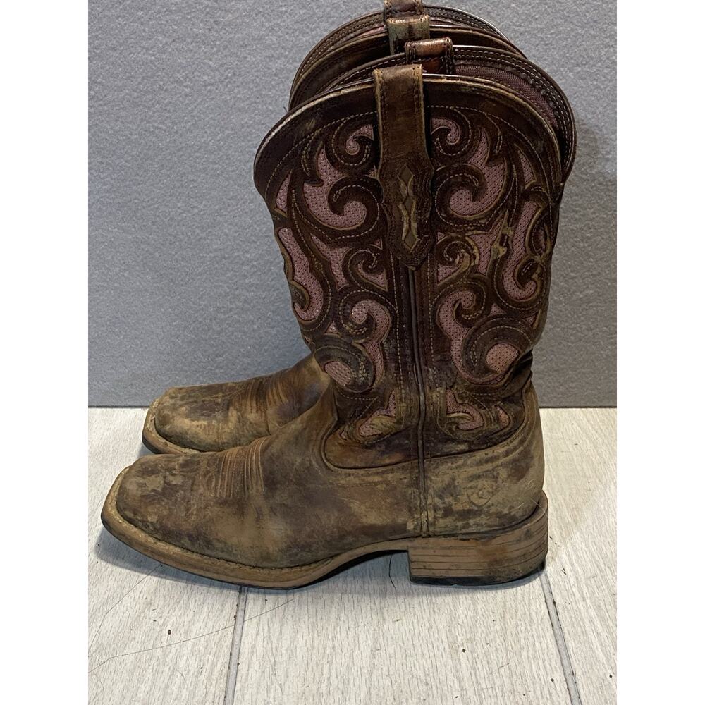 Ariat Pink & Brown Leather Western Boots Women Size 7B